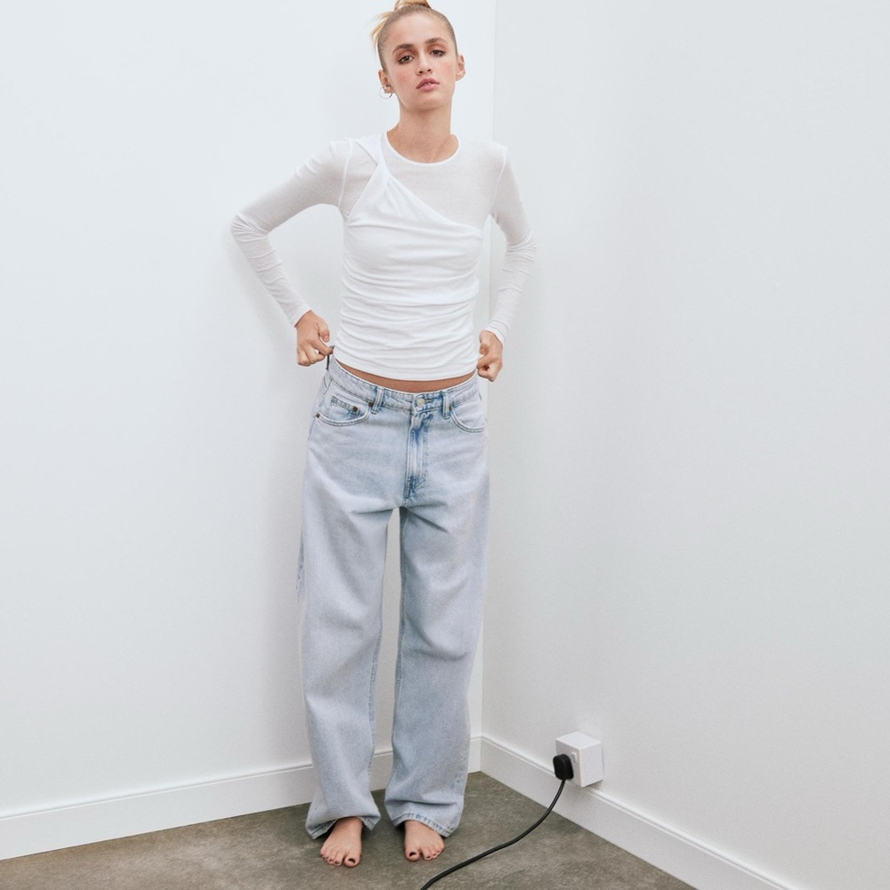 🩵 ZARA White Double Draped Rib Delicate Shirt